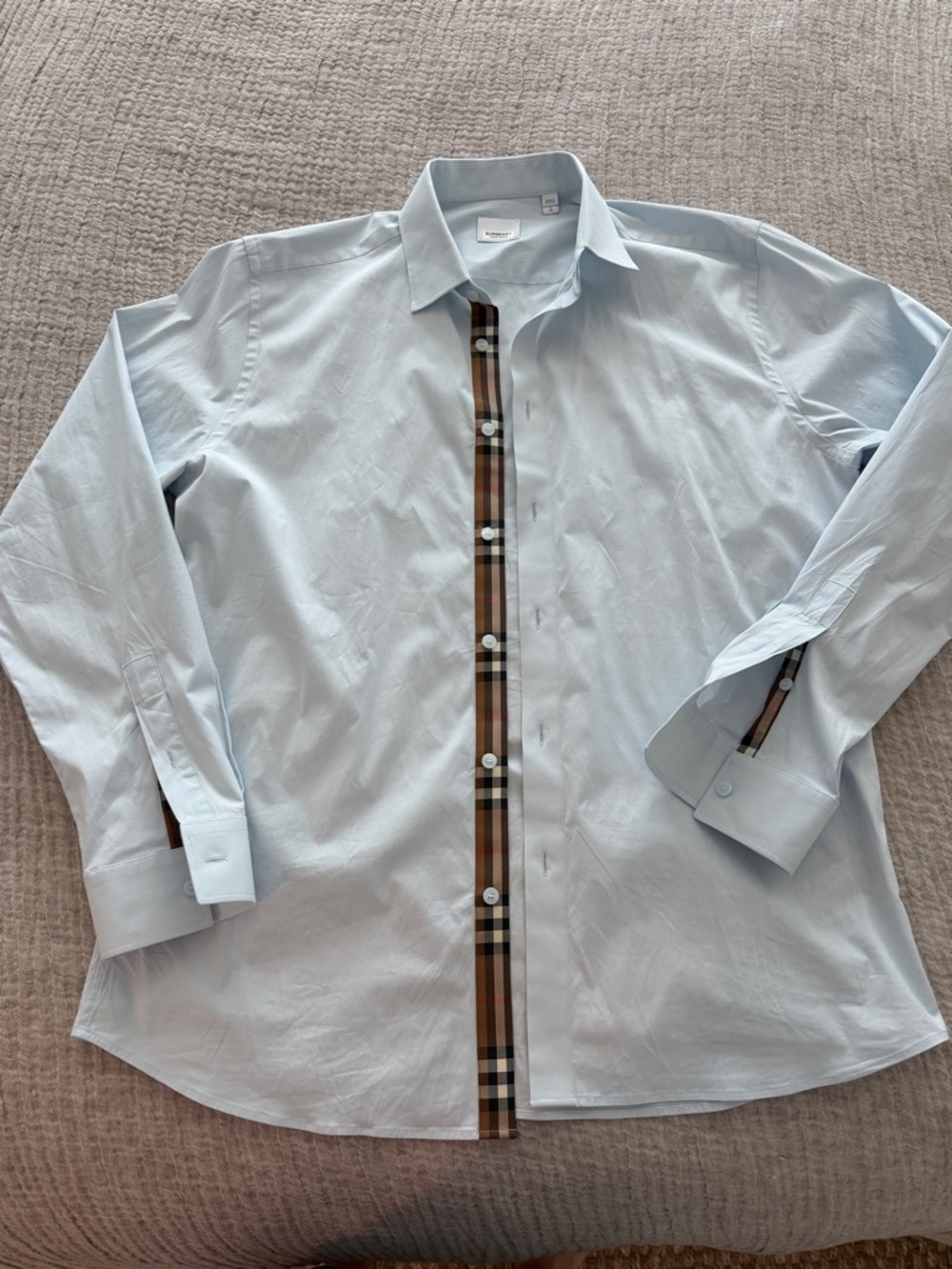 Burberry Light Blue Dress Shirt with Signature Check Placket